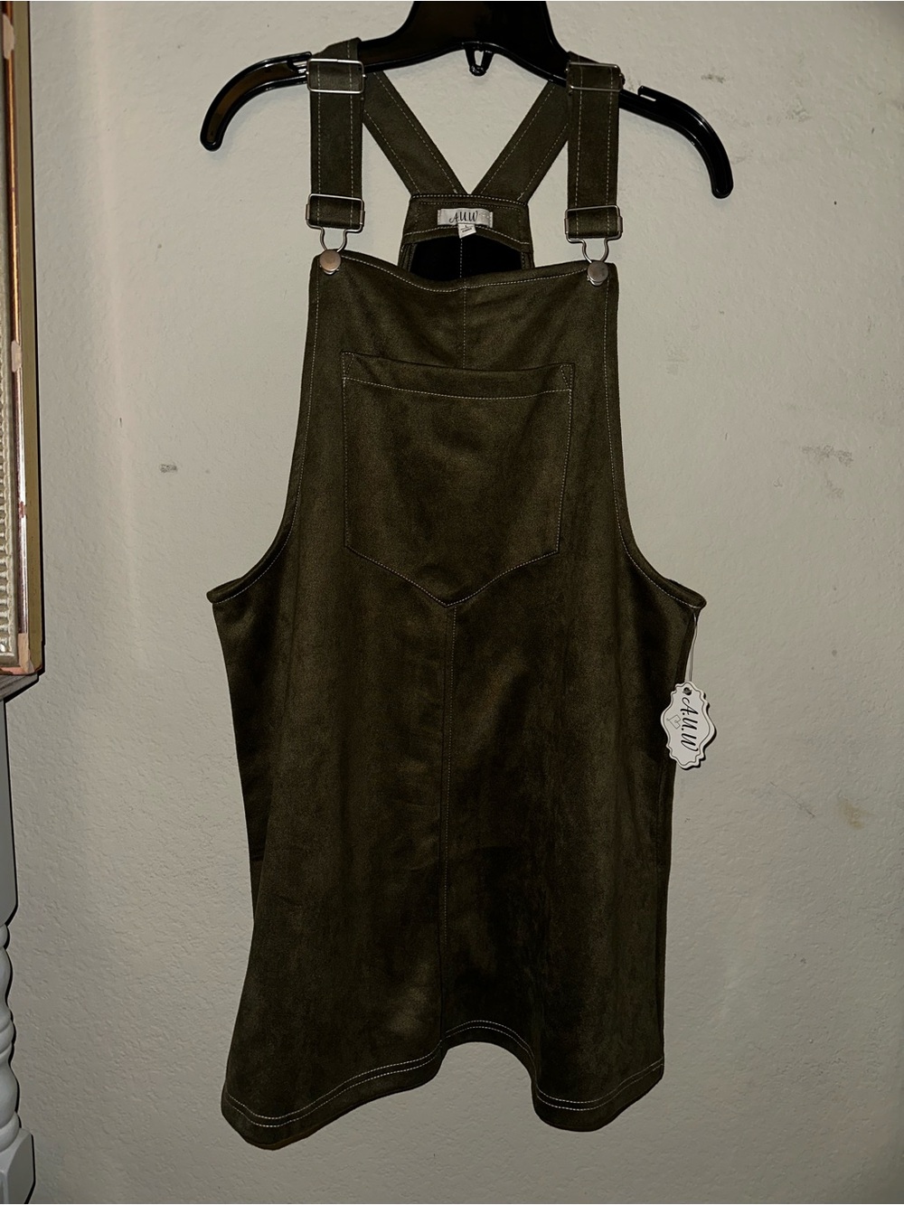 AUW green velvet overall dress size large perfect for fall! BNWT